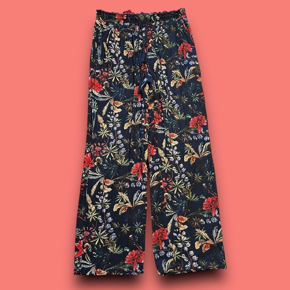 Y2K Floral Wide Leg Flowy Pants Size Medium Boho Hippie Festival